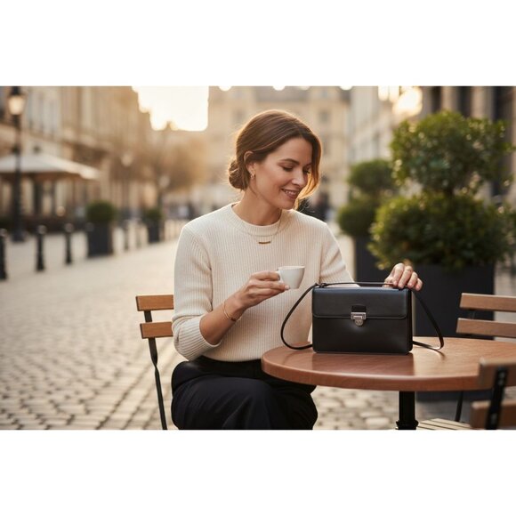 Lamarthe Black Leather Small Crossbody Bag Adjustable Strap Made in Italy - Picture 13 of 15